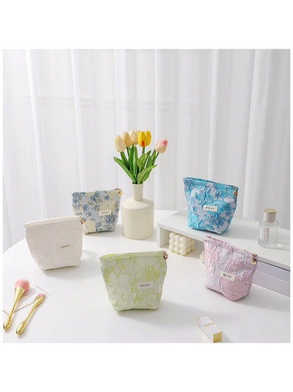 Close-up of Cosbai floral cosmetic bag showing detailed flower design