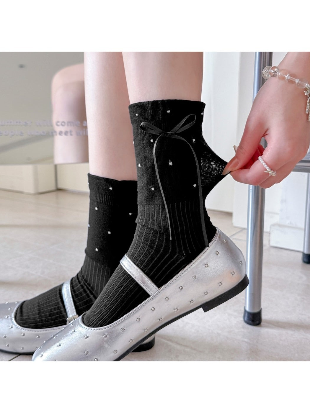 Rufia - Polka Dot Bow Detail Crew Socks