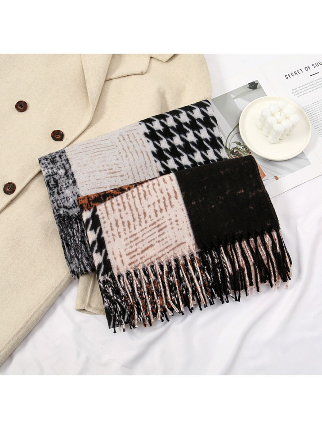 Scarvii - Geometric Pattern Tassel Winter Scarf