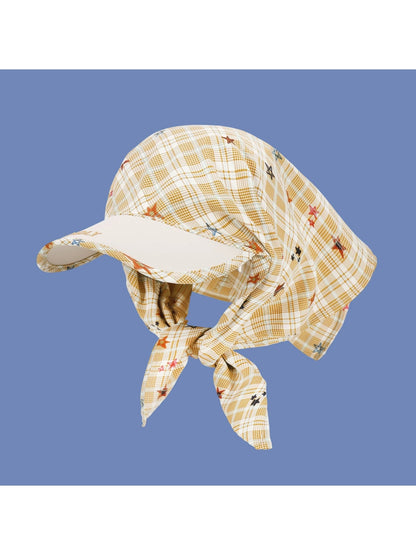 Haila - Plaid Star Pattern Curved Brim Headscarf Cap