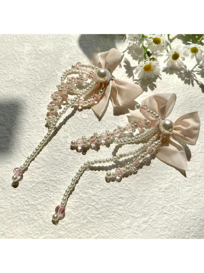 Earwish - Bow Tassel Chiffon Earrings