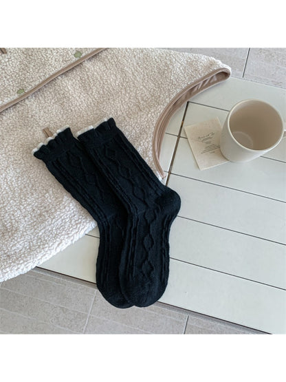 Rufia - Cable Knit Contrast Trim Casual Crew Socks product image 9