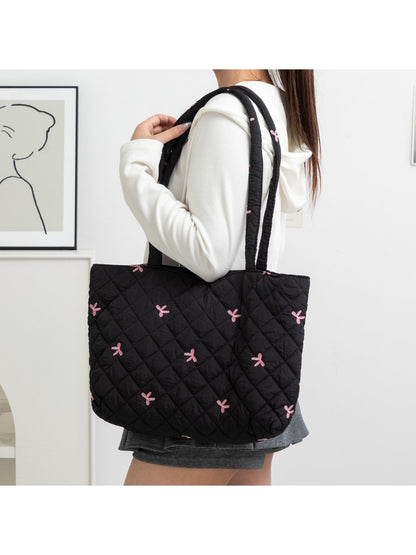 Cosbai - Bow and Floral Patterns Quilted Tote Bag