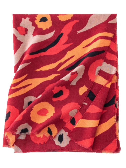 Scarvii - Red & Orange Floral Print Scarf Shawl