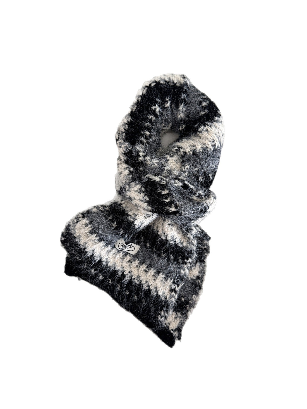 Striped scarf arranged in a loose loop