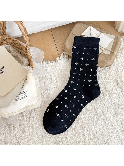 Black Clover crew sock with four-leaf clover motifs