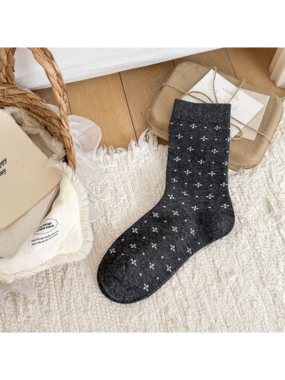 Gray Clover crew sock with four-leaf clover motifs