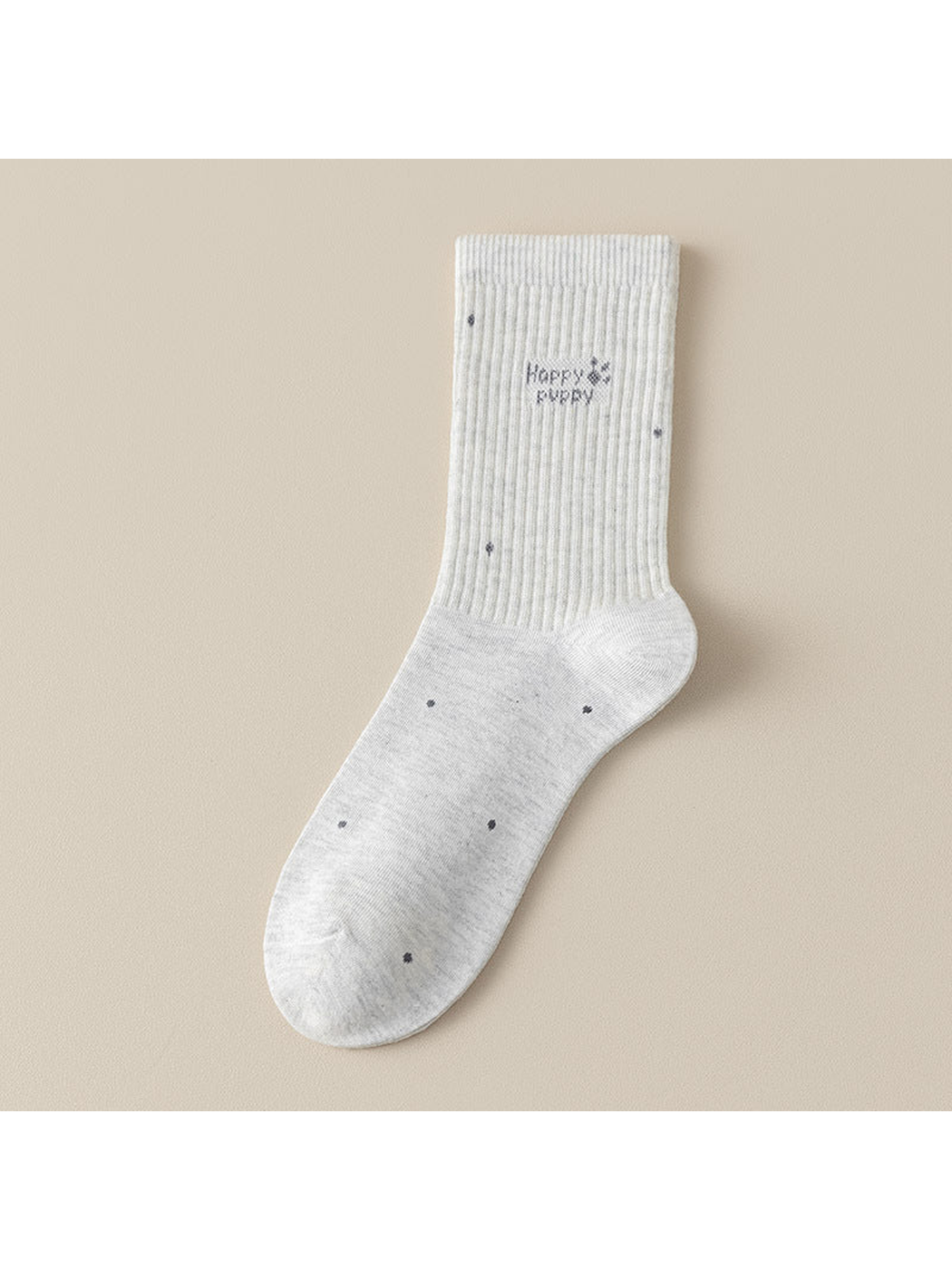 Dotted beige-gray crew sock with scattered dark dots