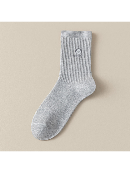 Dog gray ribbed crew sock with a small dog motif