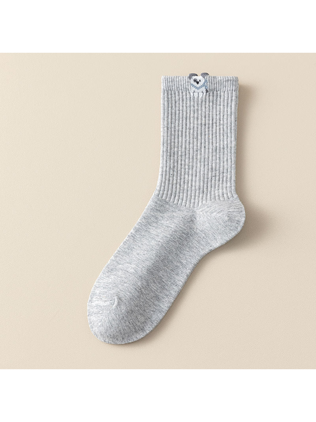 Cuff Dog light gray ribbed crew sock with a dog motif at the cuff