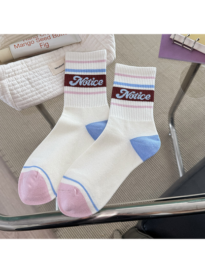 Blue Color crew socks with striped cuff and contrasting heel and toe panels