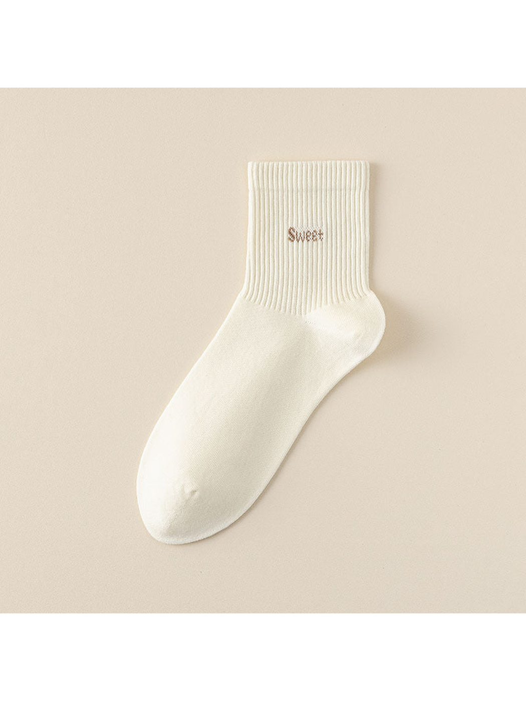White Lettering crew sock with ribbed cuff and shaped heel