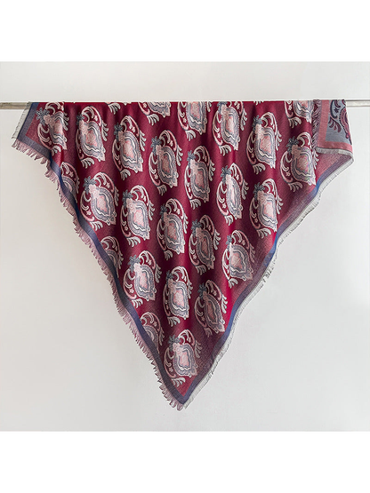 Burgundy paisley square scarf with contrasting border and fringe