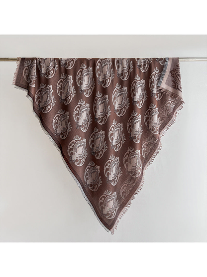 Light brown paisley square scarf with tonal border and fringe