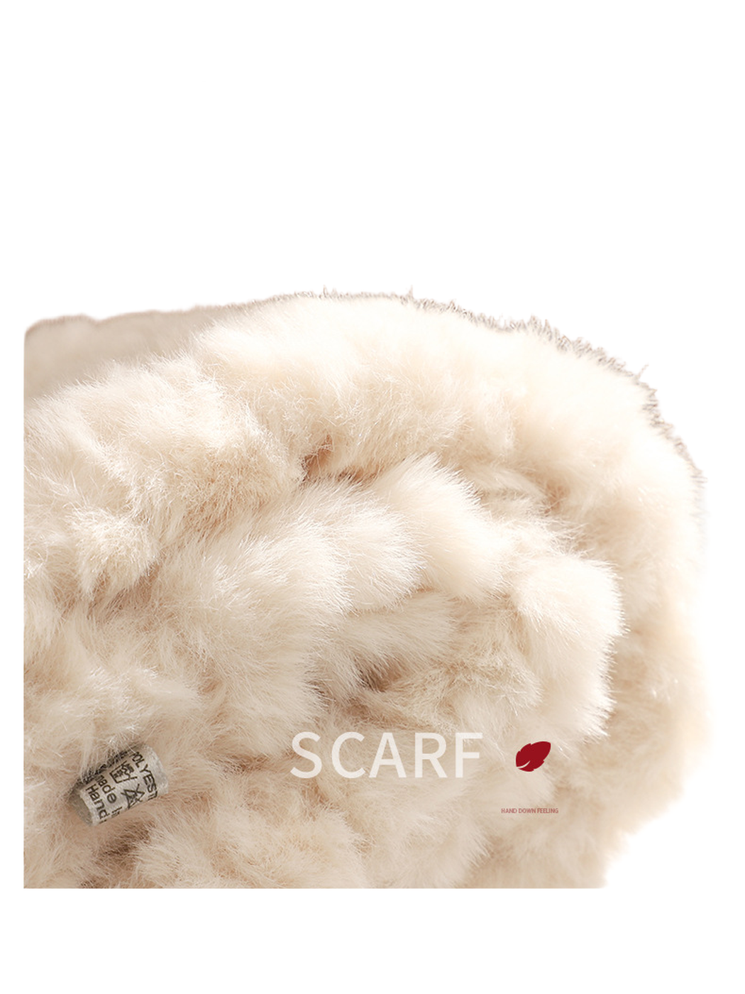 Close-up of the fuzzy scarf texture and rounded edge