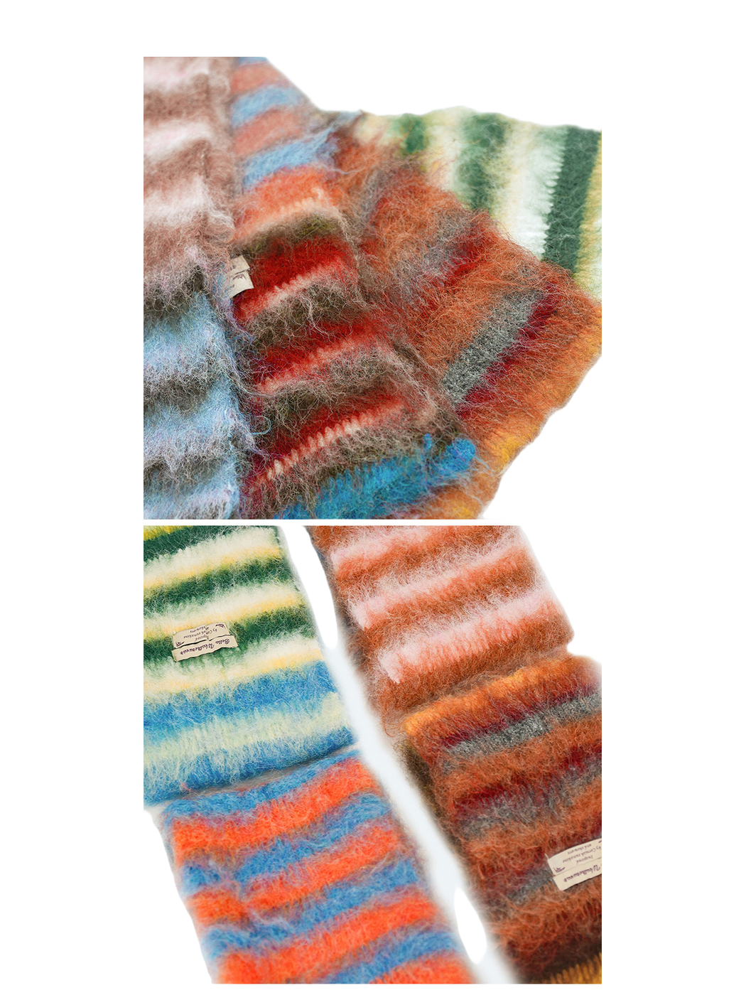 Close-up of the fuzzy striped texture and color combinations