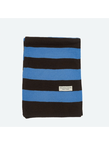 Folded blue and dark brown wide-striped scarf