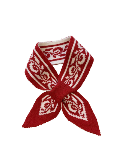 Red paisley pull-through scarf on a white background