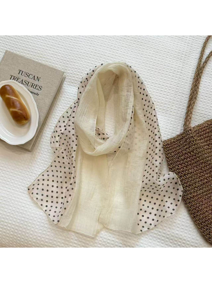 Beige sheer scarf with contrasting polka-dot panels