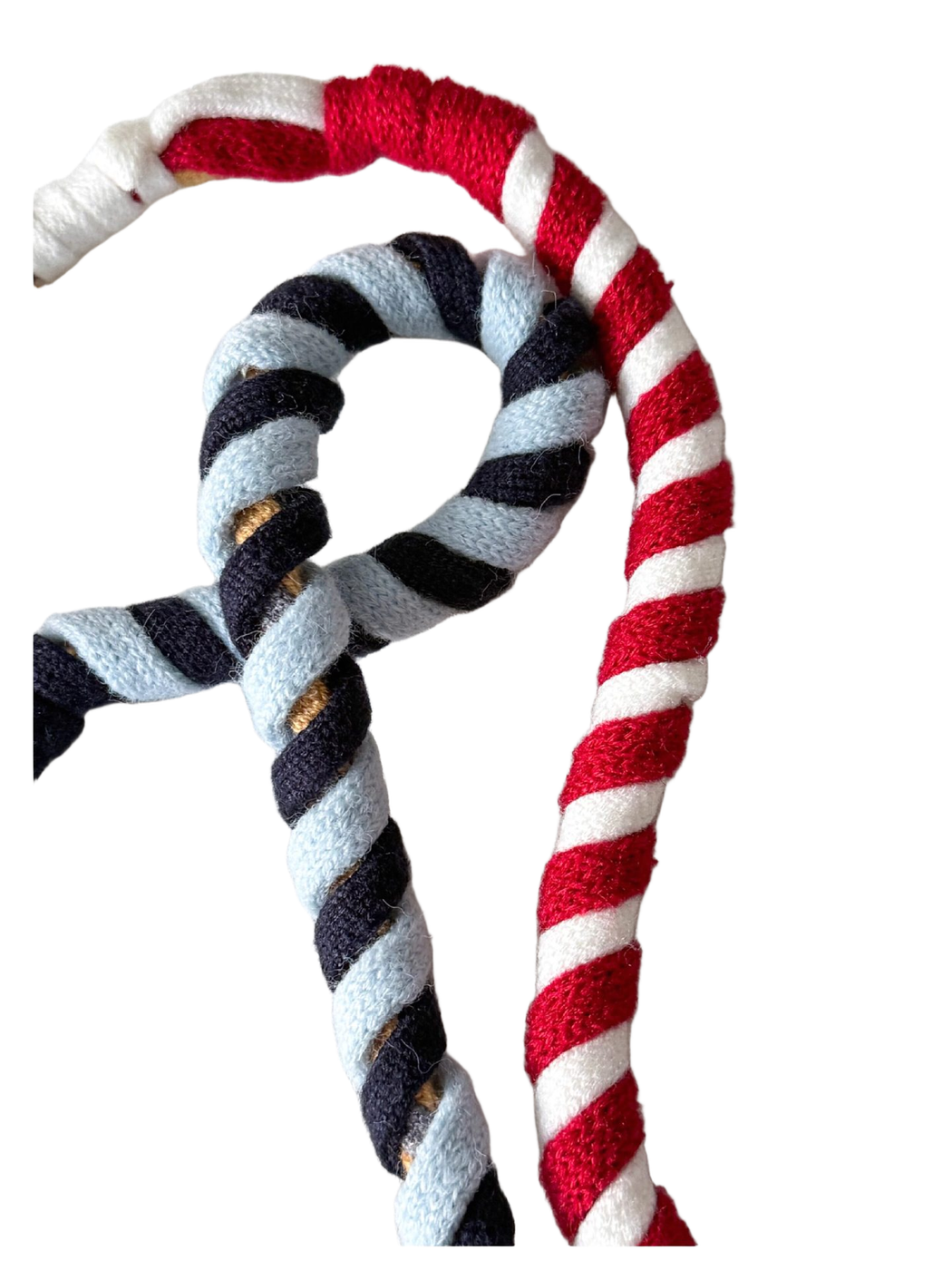 Close-up of contrasting spiral stripes and wrapped cord texture