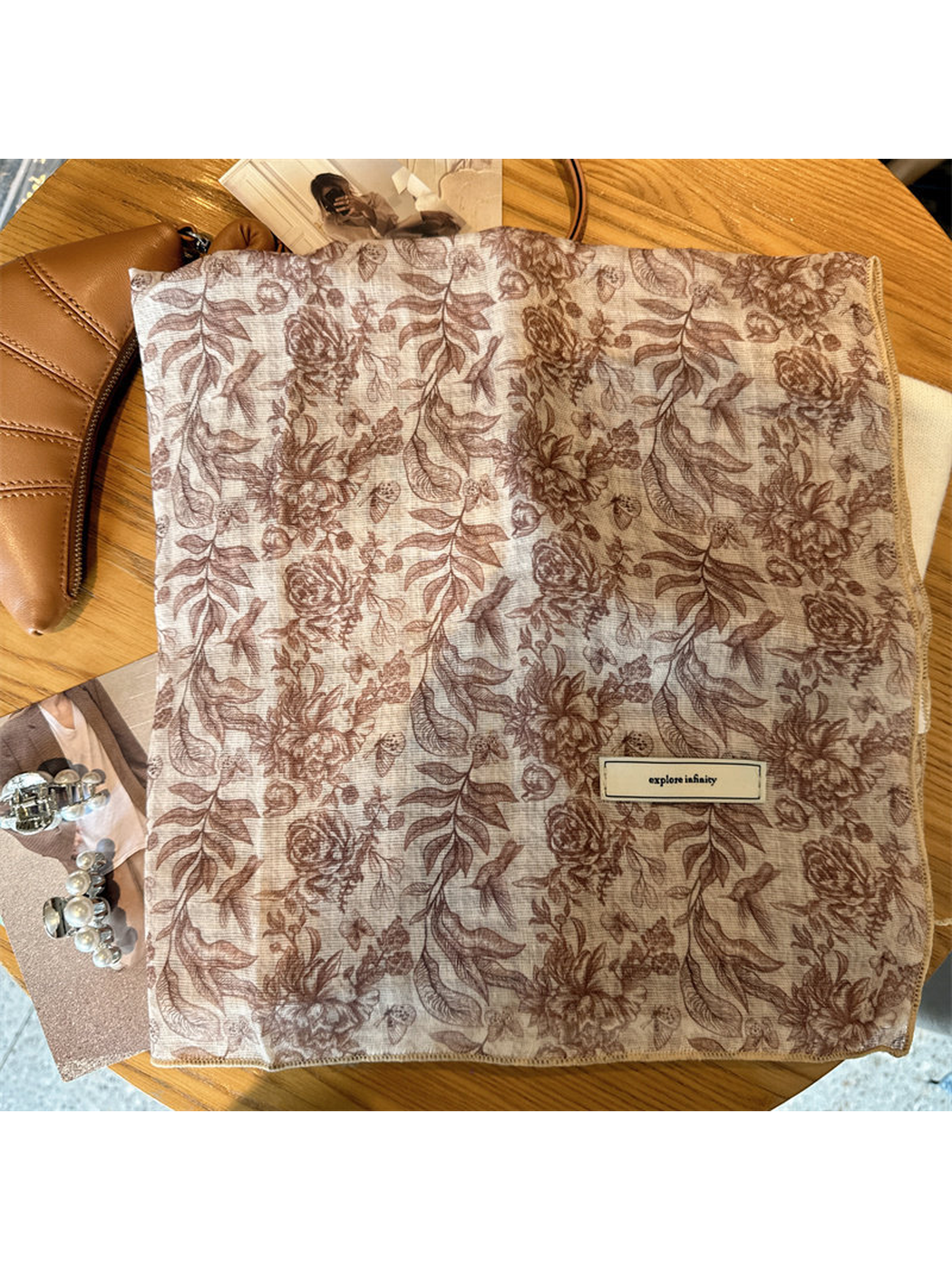 Blush floral square scarf displayed fully open