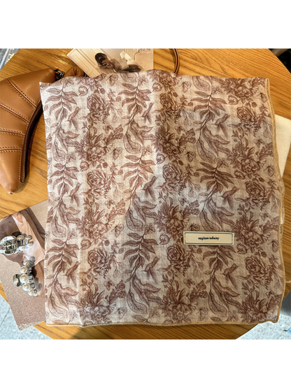 Blush floral square scarf displayed fully open