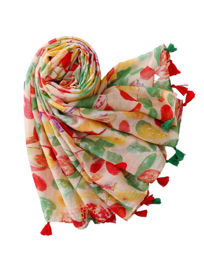 Multicolor abstract leaf print scarf rolled and loosely folded