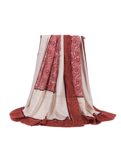 Red and blush paisley rectangular scarf, full draped view