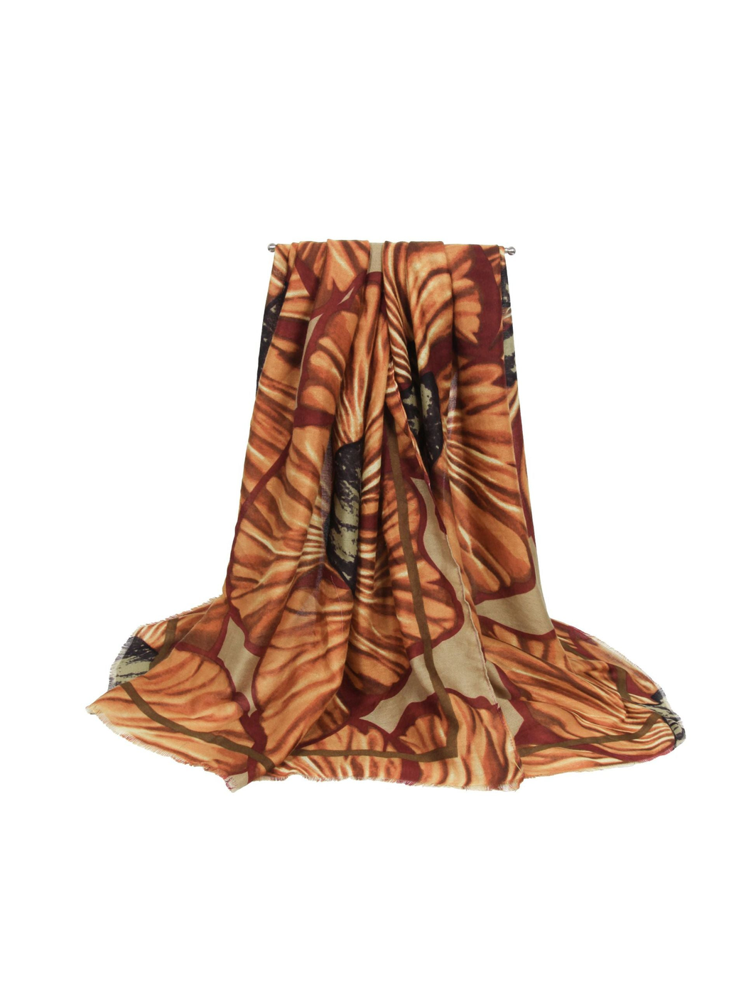 Orange oversized floral scarf in a full draped view