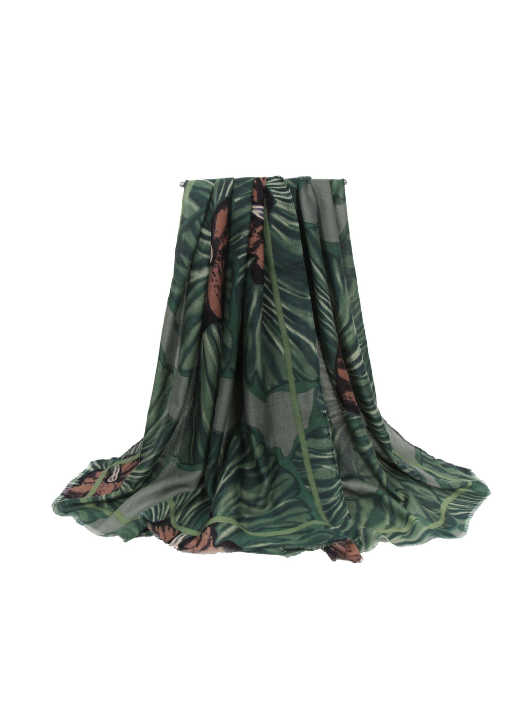 Dark green oversized floral scarf in a full draped view