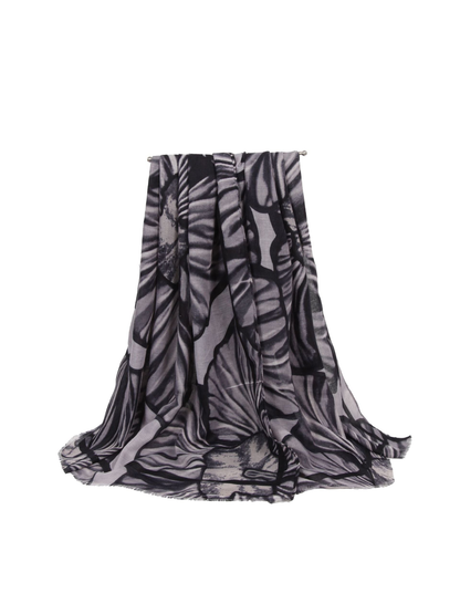 Black and gray oversized floral scarf in a full draped view