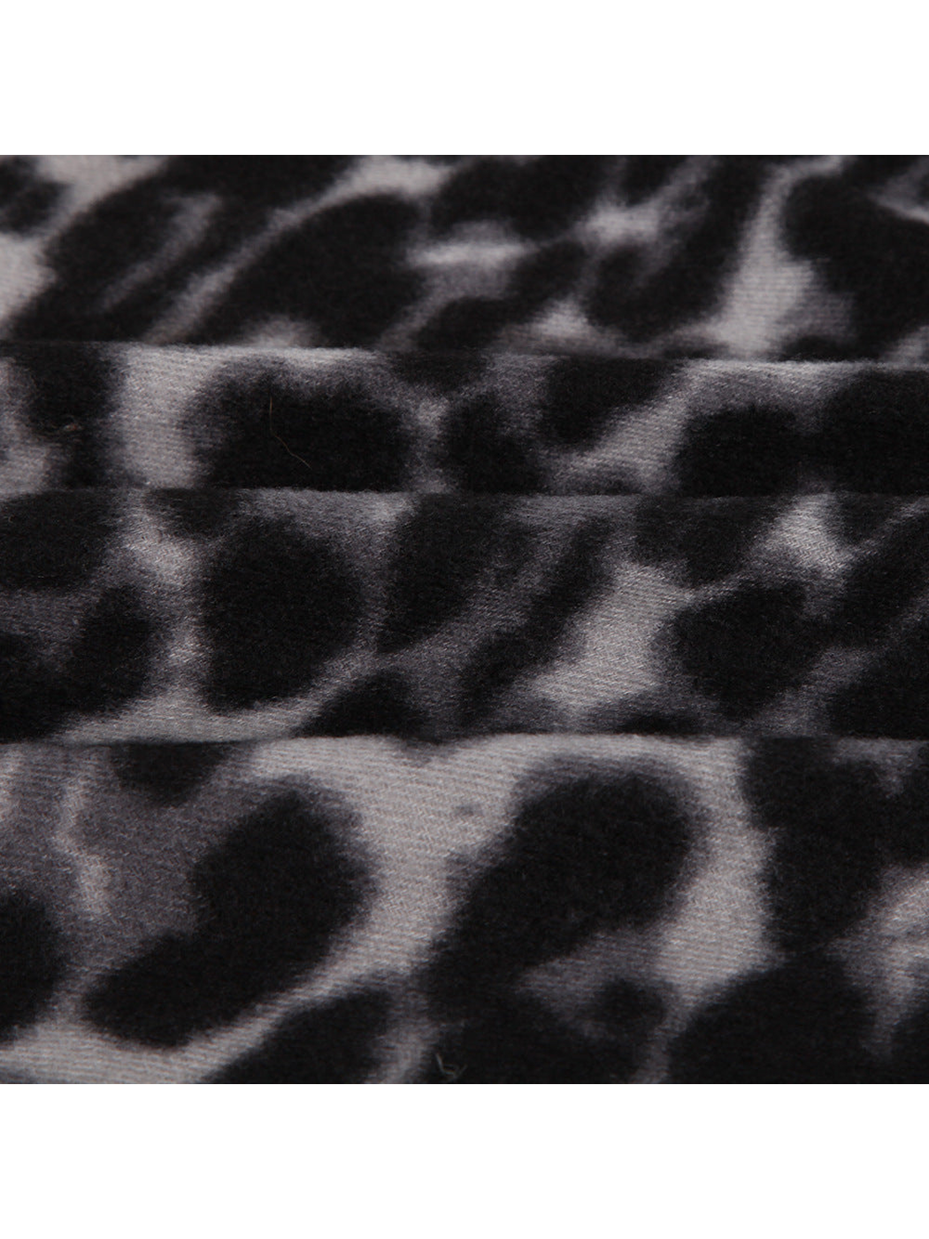 Close-up of the black and gray leopard pattern and brushed surface texture