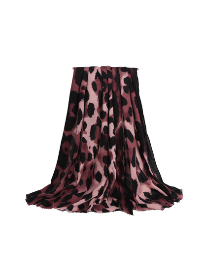 Purple and black animal-print rectangular scarf, draped view
