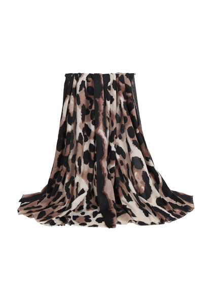 Khaki and black animal-print rectangular scarf, draped view