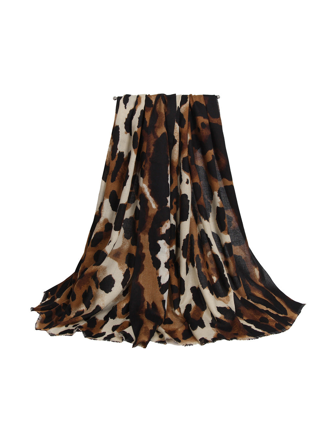 Black, brown and cream animal-print rectangular scarf, draped view