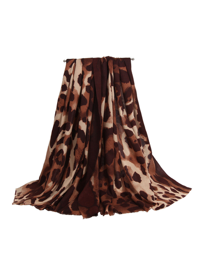 Coffee brown animal-print rectangular scarf, draped view