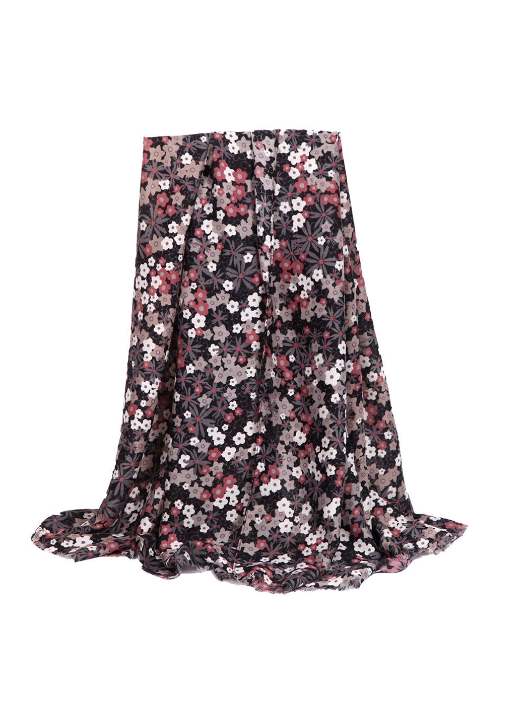 Purple and mauve floral rectangular scarf in a full draped view