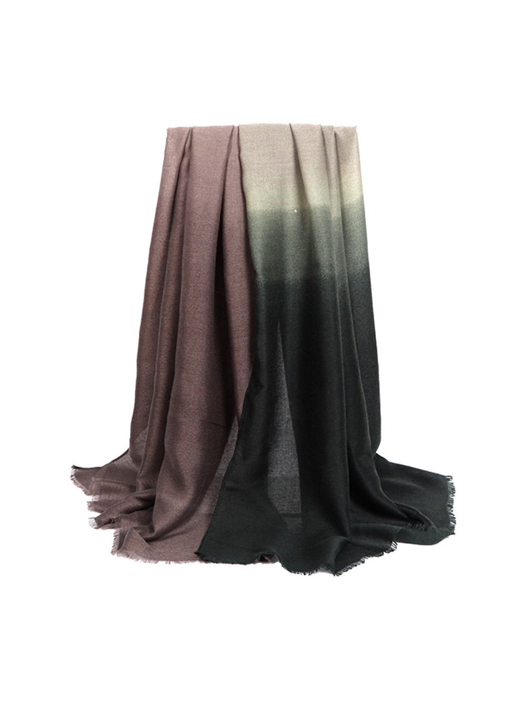 Brown, beige and dark green ombre scarf with fringed ends