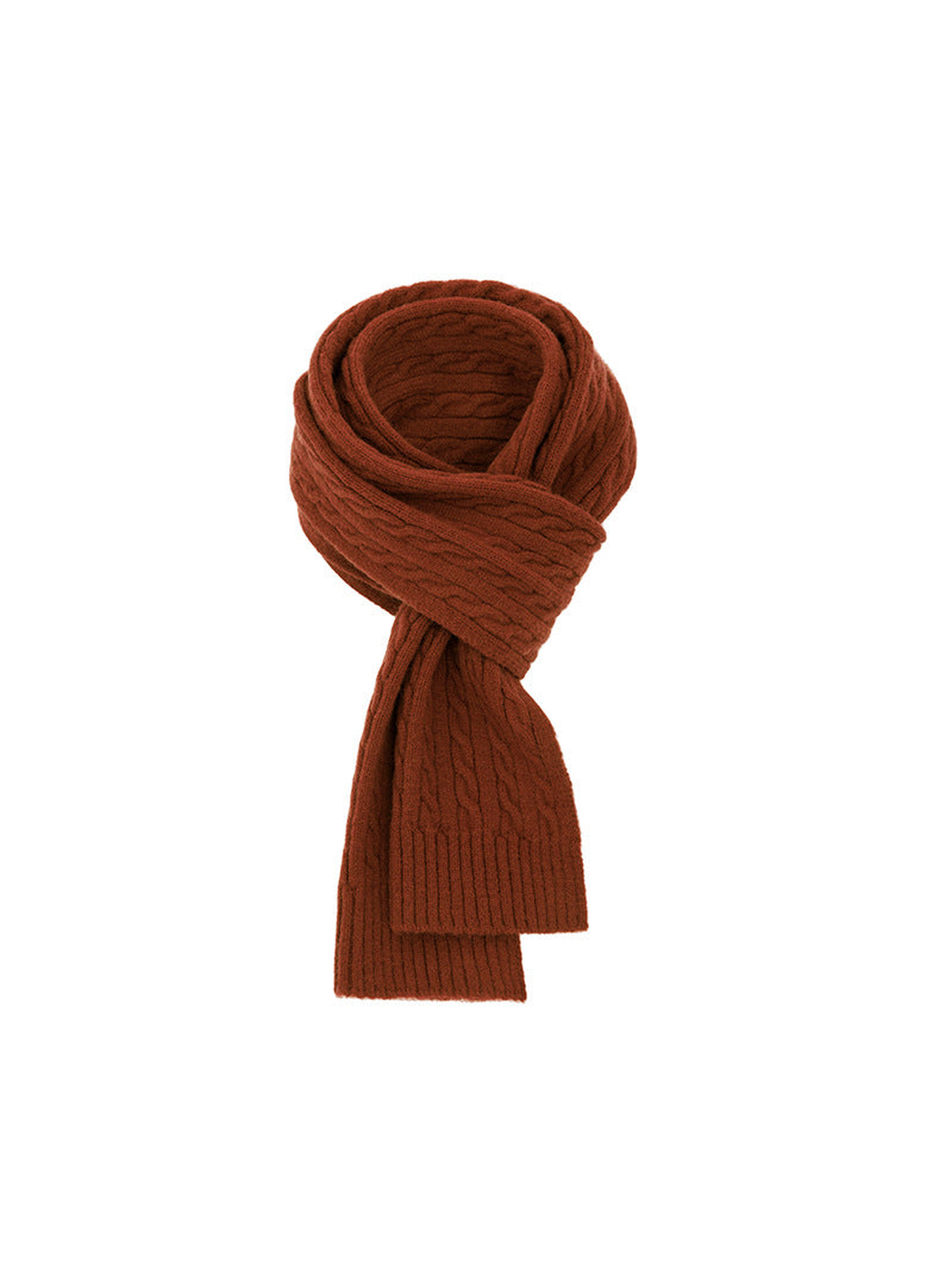 Caramel cable-knit scarf with ribbed ends