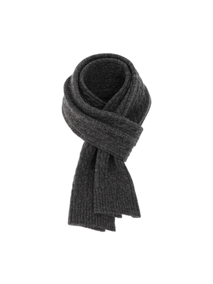 Dark gray cable-knit scarf with ribbed ends
