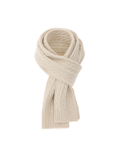 Beige cable-knit scarf with ribbed ends