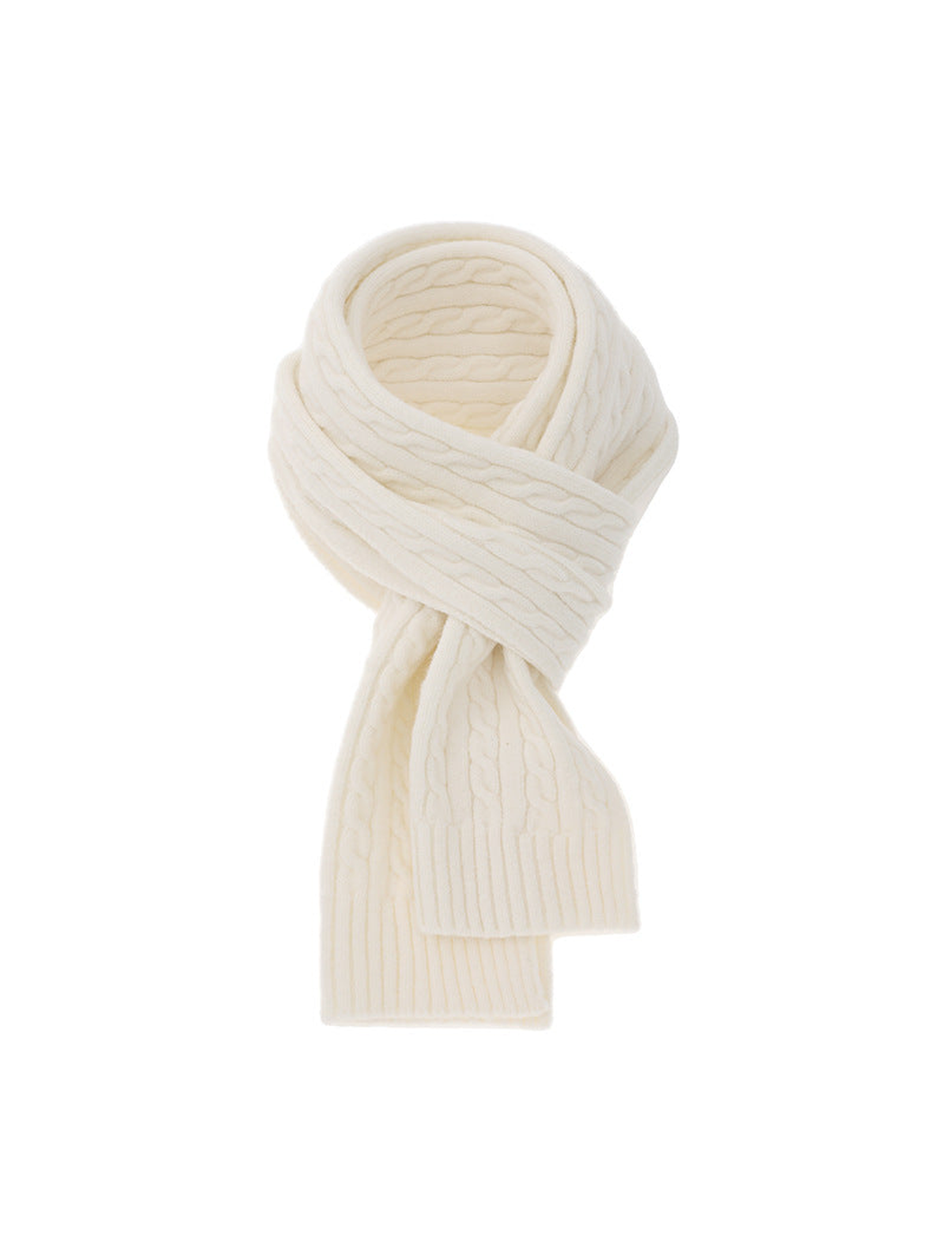 Ivory cable-knit scarf with ribbed ends