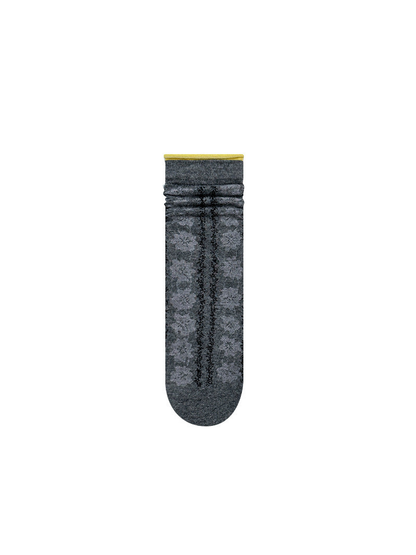 Dark gray floral crew sock with vertical accent stripes