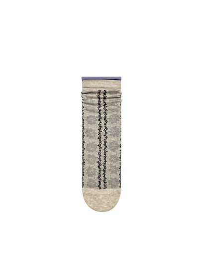Ivory floral crew sock with vertical black accent stripes