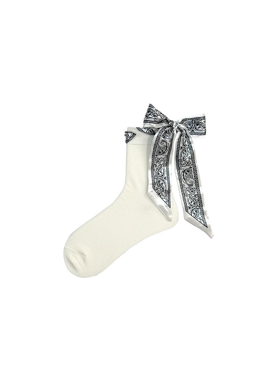 Ivory crew sock with a paisley ribbon bow