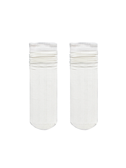 White sheer striped crew socks displayed flat