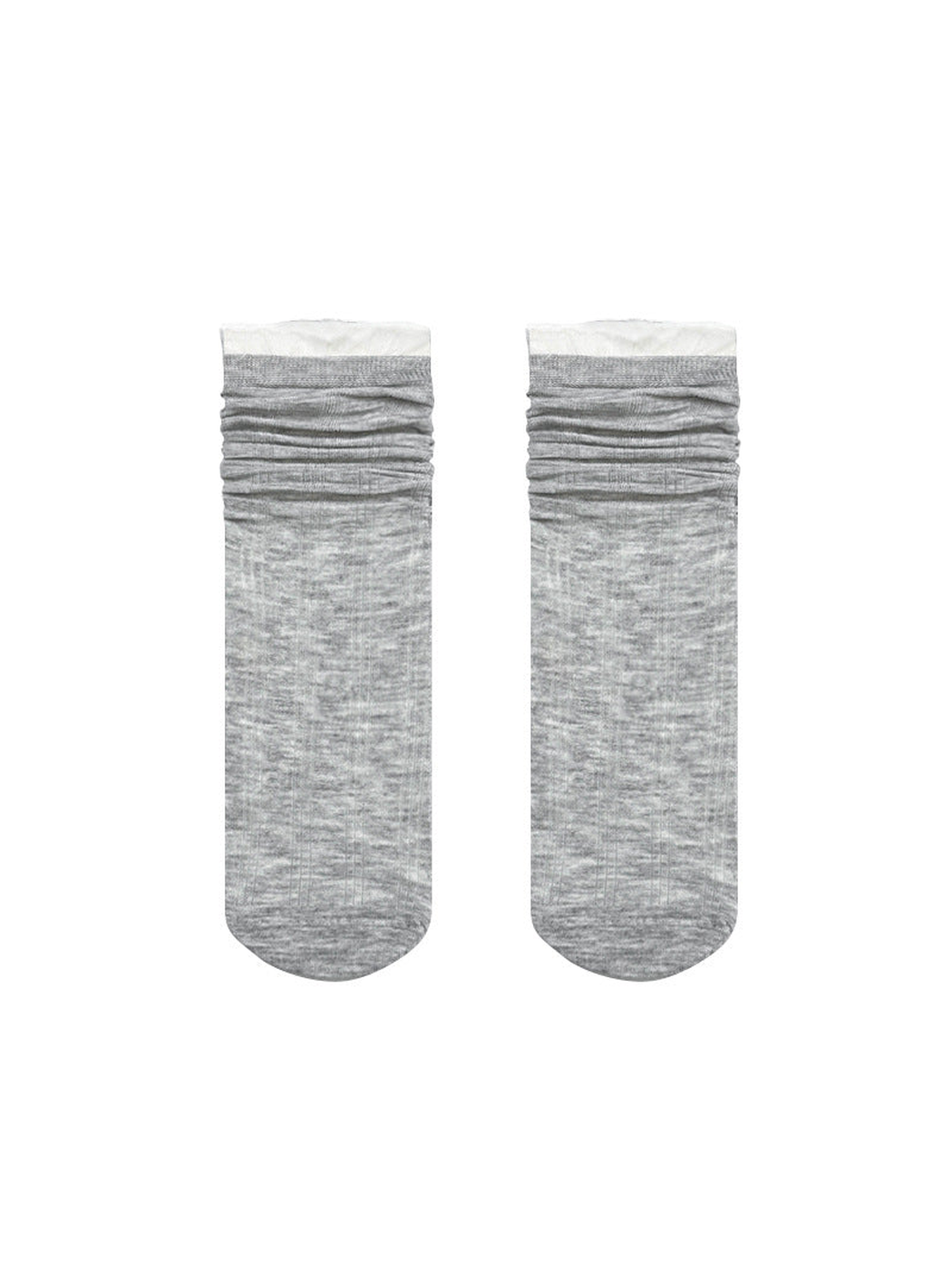 Light gray sheer striped crew socks displayed flat