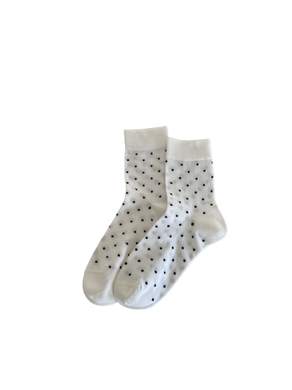 White polka-dot crew socks, full product view