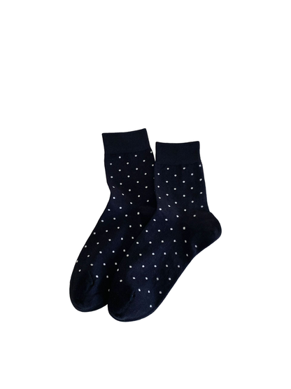 Black polka-dot crew socks, full product view