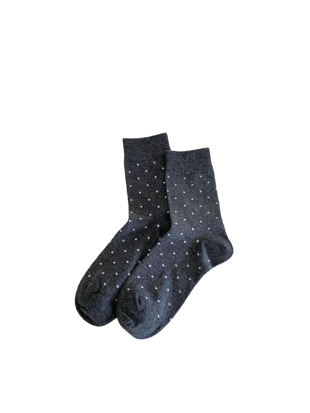 Dark gray polka-dot crew socks, full product view